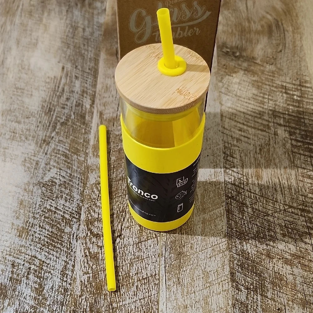 White Glass Tumbler with Bamboo Lid